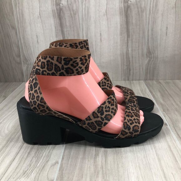 Steve Madden Sandals Womens 9 Haidar Leopard Print Slip on Heeled Shoes - Picture 1 of 12